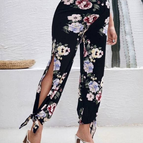 Women's maternity floral print split thigh tie pants size L - Picture 8 of 10